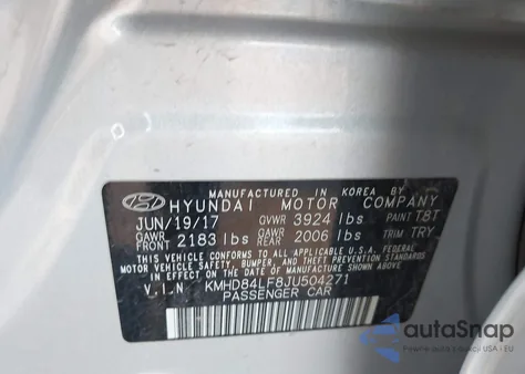 2018 Hyundai Elantra Sel z USA, uszkodzony, nr VIN KMHD84LF8JU504271